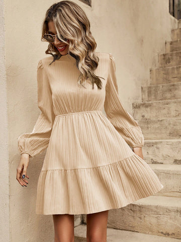 Autumn Casual Solid Color Lantern Sleeve Dress