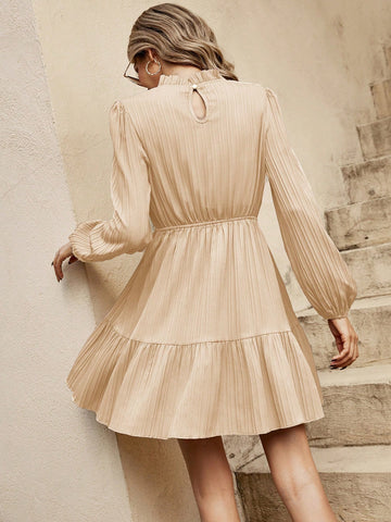 Autumn Casual Solid Color Lantern Sleeve Dress