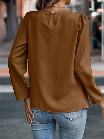 Clasi Autumn Casual Solid Color Puff Sleeve Blouse