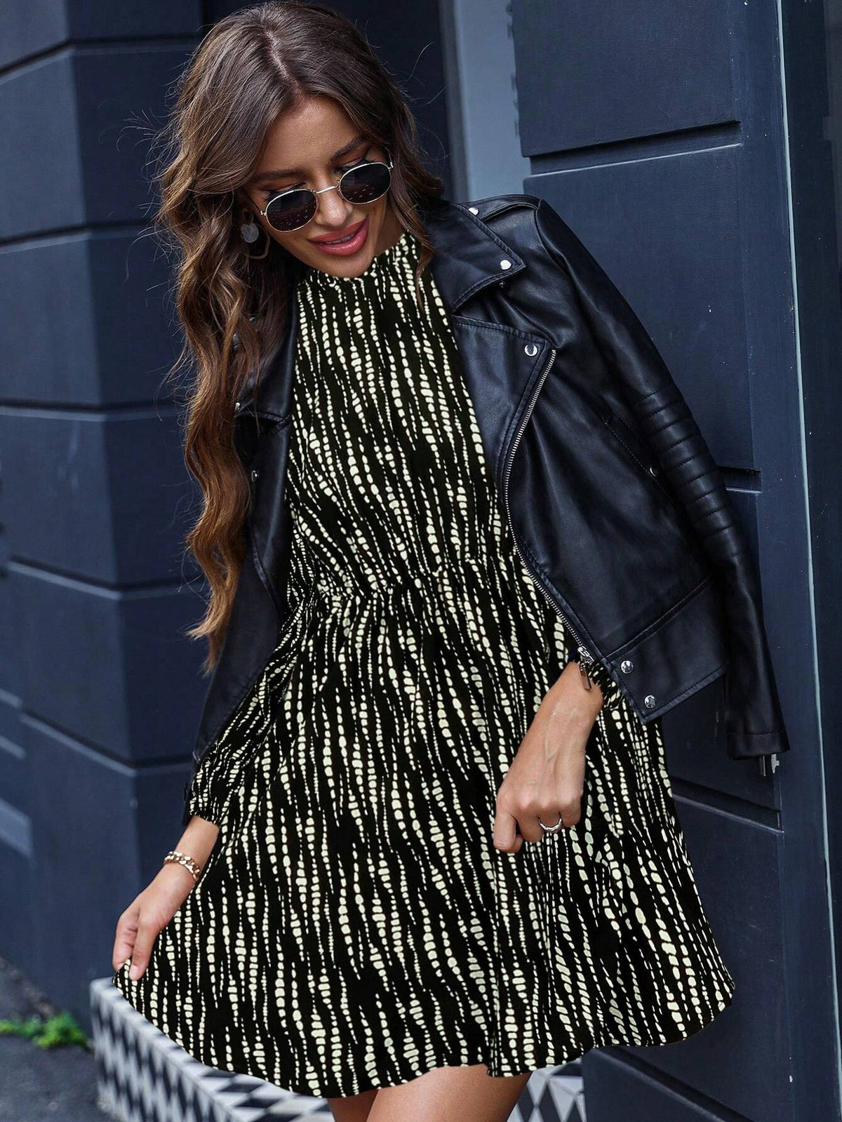 Black & White Polka Dot Pattern Women's Short Dress