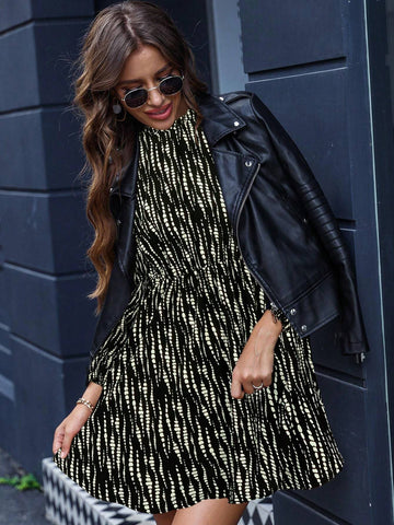 Black & White Polka Dot Pattern Women's Short Dress