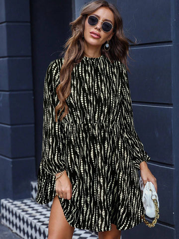 Black & White Polka Dot Pattern Women's Short Dress