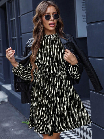 Black & White Polka Dot Pattern Women's Short Dress