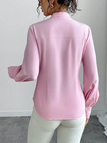 Clasi Bow Tie Collar Bubble Bead Decor Long Sleeve Shirt