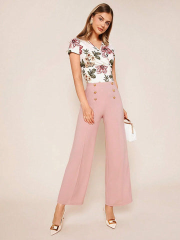 Clasi Button Detail Straight Leg Pants