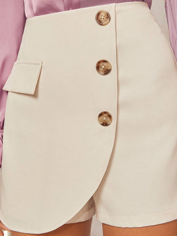 Clasi Button Front Flap Detail Wrap Front Skort
