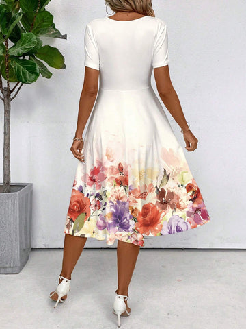 Casual All-Over Printed Women's Dress, Suitable For Summer