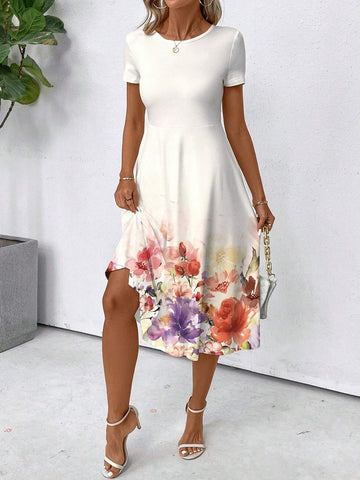 Casual All-Over Printed Women's Dress, Suitable For Summer