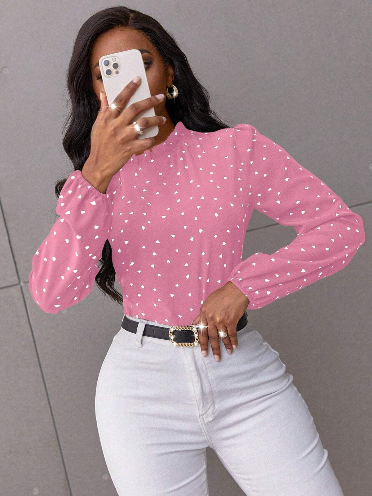 Clasi Casual Heart Print Long Sleeve Shirt, Autumn