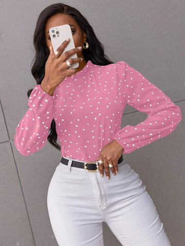 Clasi Casual Heart Print Long Sleeve Shirt, Autumn