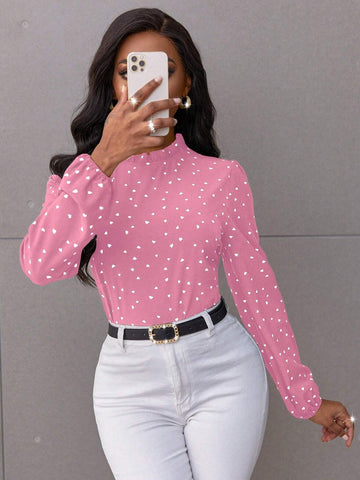 Clasi Casual Heart Print Long Sleeve Shirt, Autumn