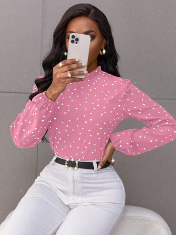 Clasi Casual Heart Print Long Sleeve Shirt, Autumn