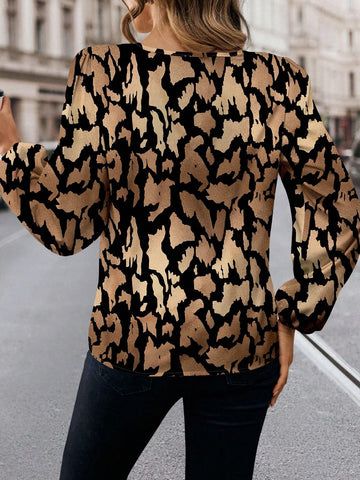Clasi Casual Minimalist Leopard Pattern Women's Blouse, Suitable For Spring & Autumn