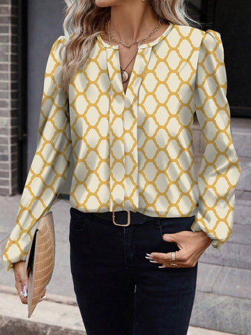 Clasi Casual Round Neck Women Shirt With Net Pattern,