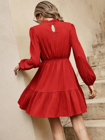 Casual Solid Color Lantern Sleeve Dress For Autumn