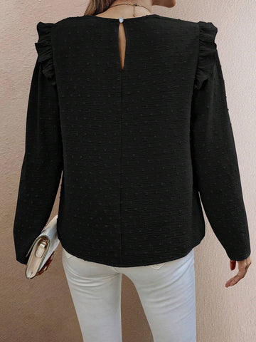 Clasi Classic Round Neck Casual Pleated Trim Long Sleeve Shirt