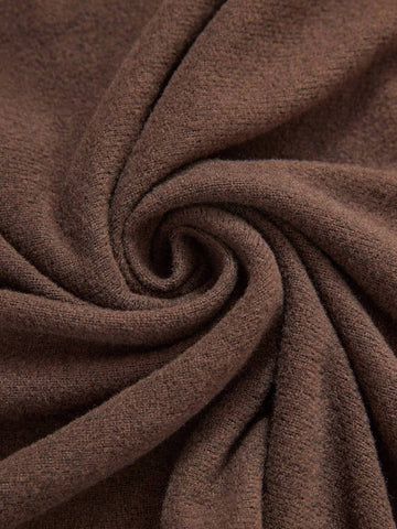 Coffee Color Leopard Print Trim Long Sleeve Casual Dress