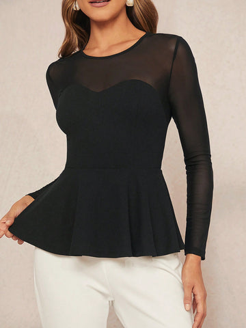 Contrast Mesh Peplum Tee