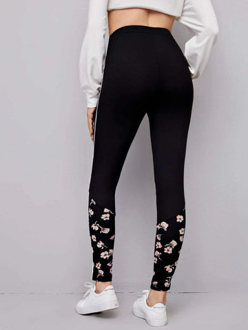 Clasi Contrast Piping Floral Print Leggings