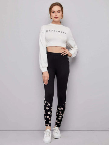 Clasi Contrast Piping Floral Print Leggings