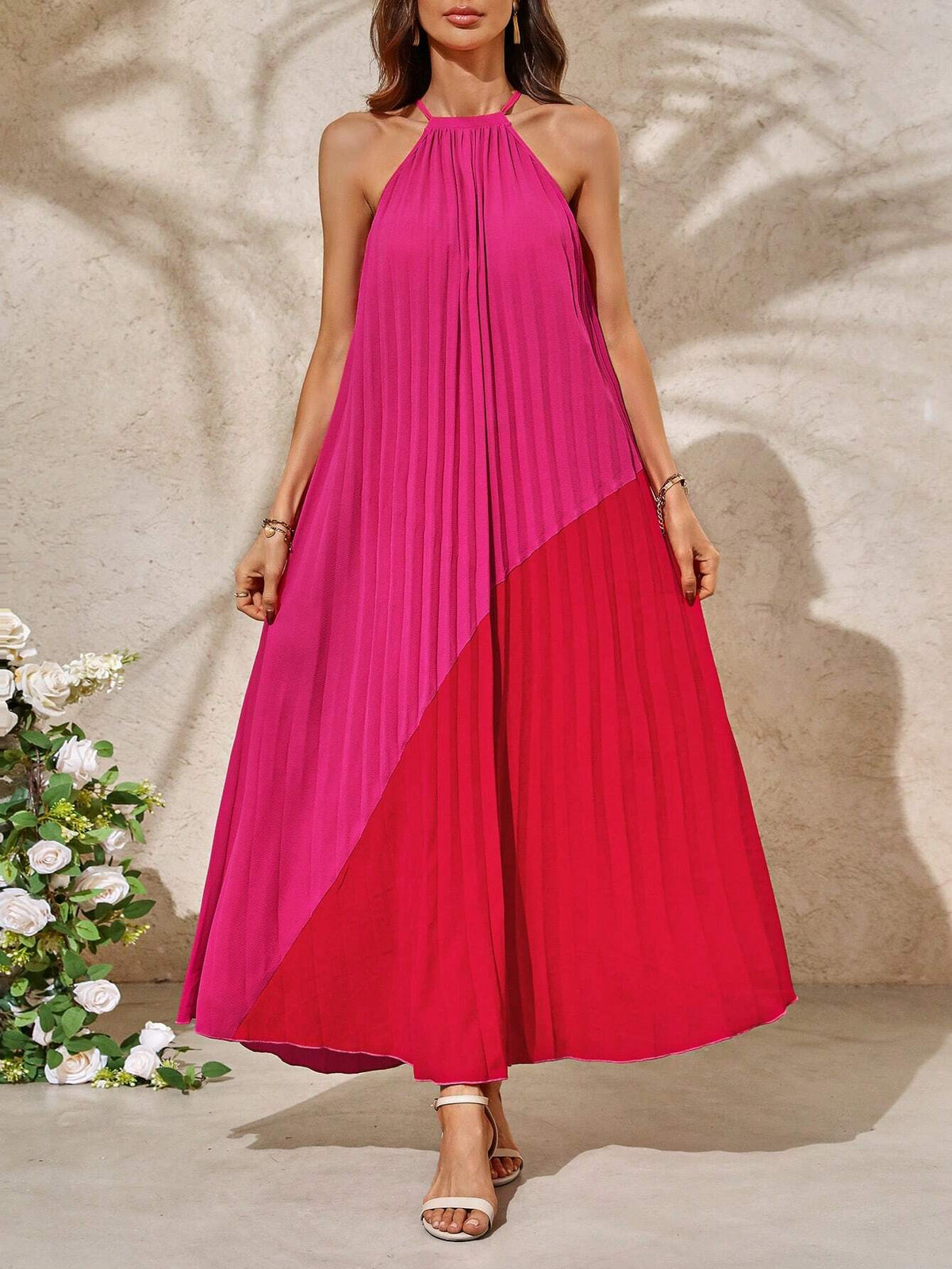 Dopamine Colored Extra Long Pleated Summer Dress
