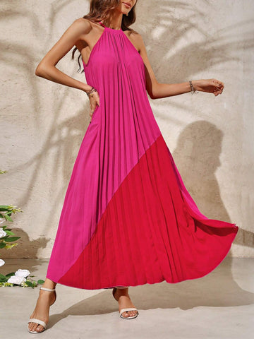 Dopamine Colored Extra Long Pleated Summer Dress