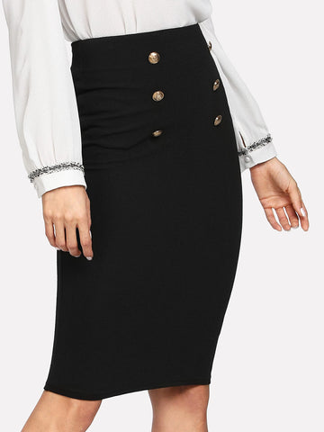 Clasi Double Button Pencil Skirt