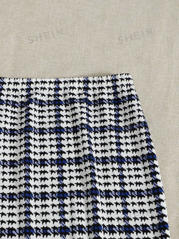 Clasi Elastic Waist Houndstooth Print Skirt