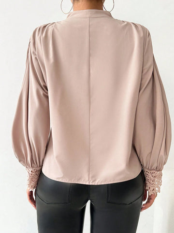 Clasi Elegant, Commuter, Casual, Lace, Gigot Sleeve, Gigot Sleeve, Smocked, Elegant Ladies Shirt