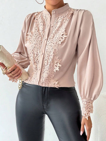 Clasi Elegant, Commuter, Casual, Lace, Gigot Sleeve, Gigot Sleeve, Smocked, Elegant Ladies Shirt