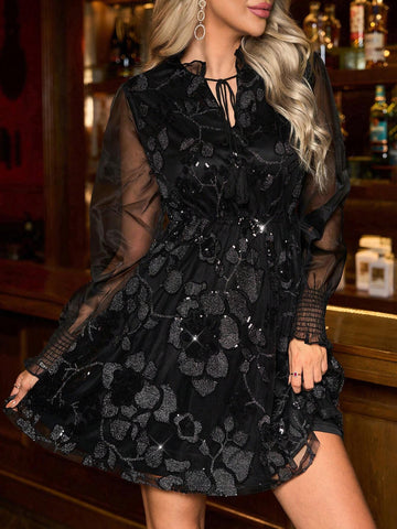 Elegant Jacquard Waist Fitted Women's Dress