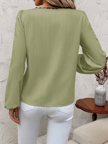 Clasi Elegant Leopard Patchwork V-Neck Long Sleeve Loose Blouse For Women