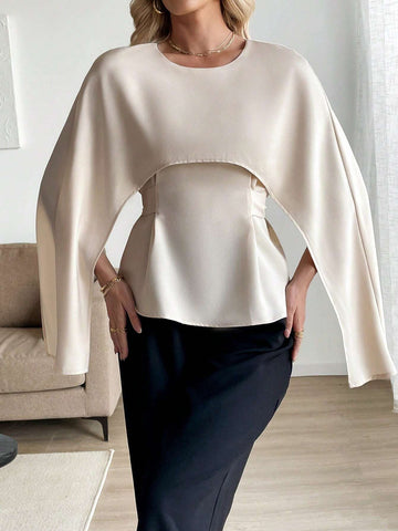 Clasi Elegant Romantic French Style Hooded Poncho Cardigan With Waist Tie, Long Sleeve Blouse