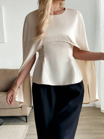 Clasi Elegant Romantic French Style Hooded Poncho Cardigan With Waist Tie, Long Sleeve Blouse