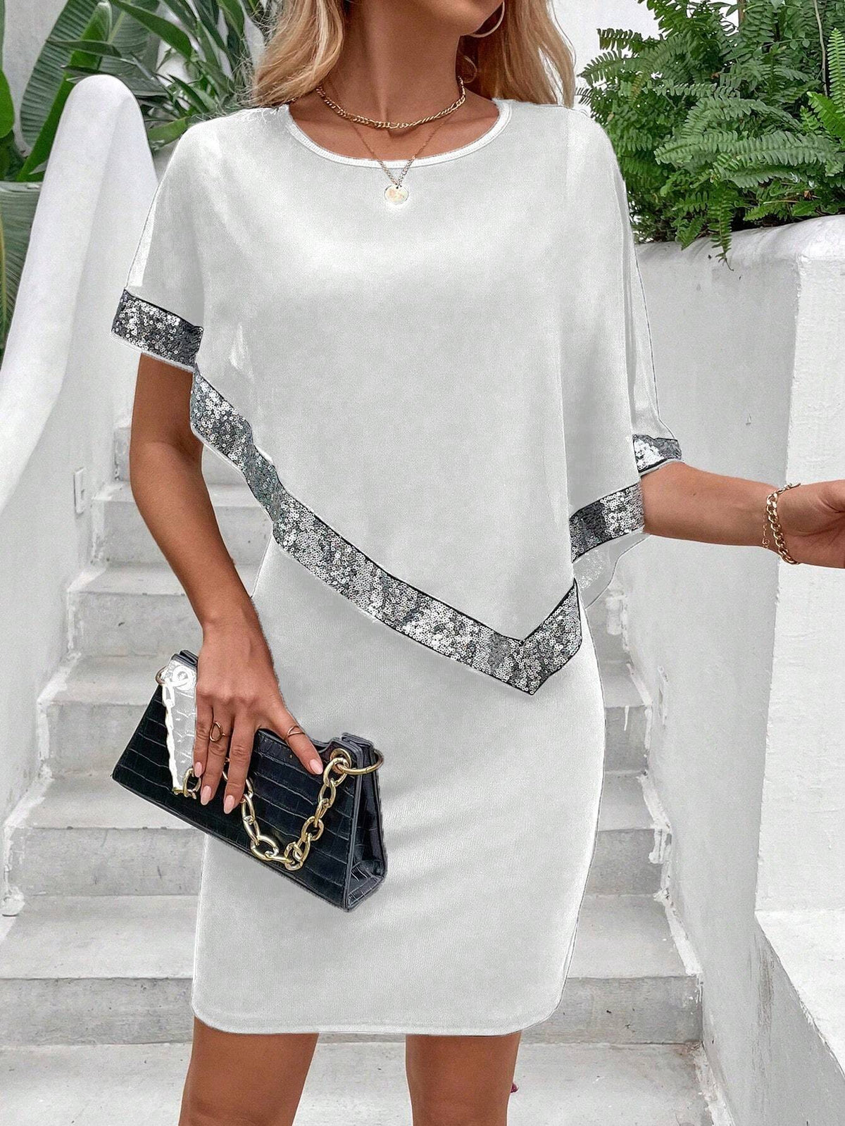 Elegant Slim Fit Sequin Patchwork Summer Dress