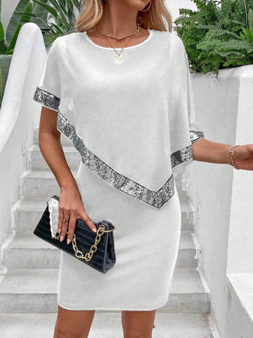 Elegant Slim Fit Sequin Patchwork Summer Dress