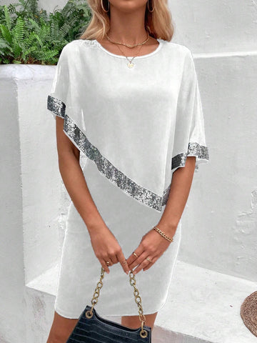 Elegant Slim Fit Sequin Patchwork Summer Dress