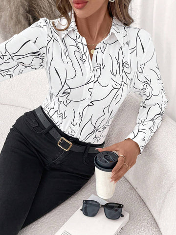 Solid Button Front Shirt Bodysuit