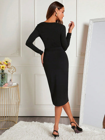 Eyelash Lace Panel Tee & Asymmetrical Hem Skirt