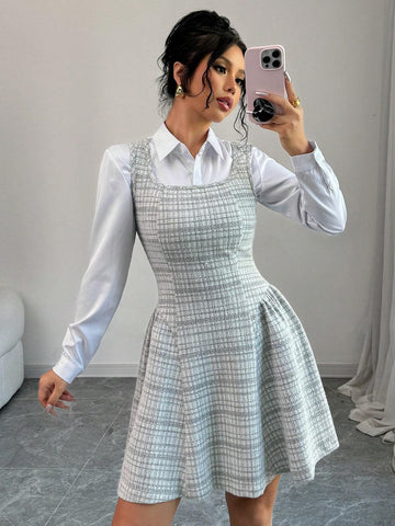 Fashionable Commute & Casual Everyday V-Neck A-Line Sleeveless Dress, Waist Cinched, Elegant And