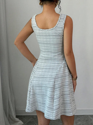 Fashionable Commute & Casual Everyday V-Neck A-Line Sleeveless Dress, Waist Cinched, Elegant And