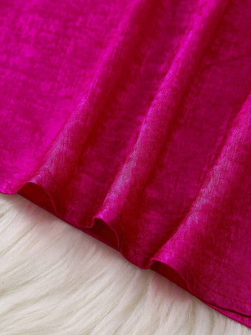 Fashionable Elegant Lantern Sleeve Stand Collar Waist Tie Belt A-Line Shiny Women Dress