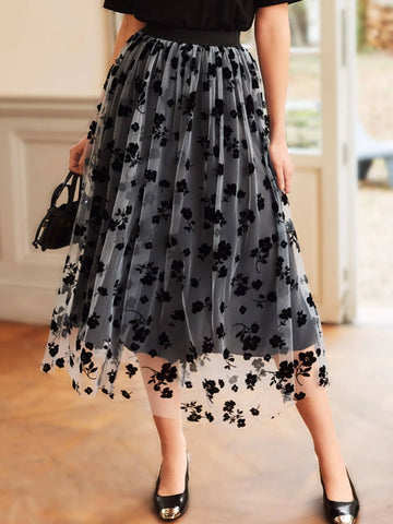 Clasi Floral Mesh Overlay Skirt