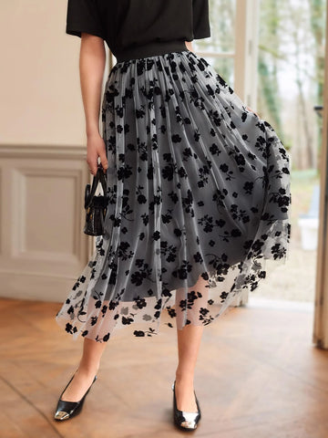 Clasi Floral Mesh Overlay Skirt