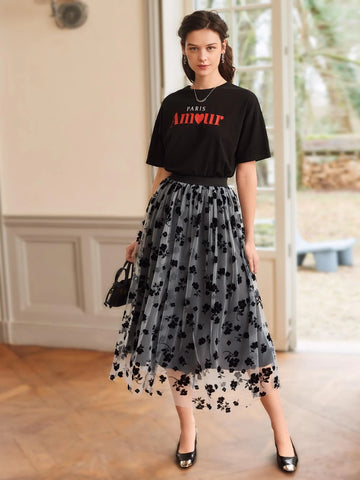 Clasi Floral Mesh Overlay Skirt