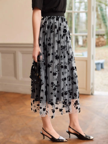 Clasi Floral Mesh Overlay Skirt