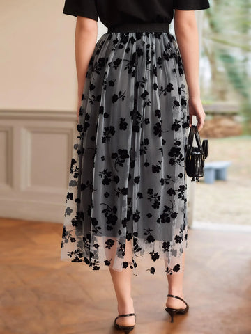 Clasi Floral Mesh Overlay Skirt