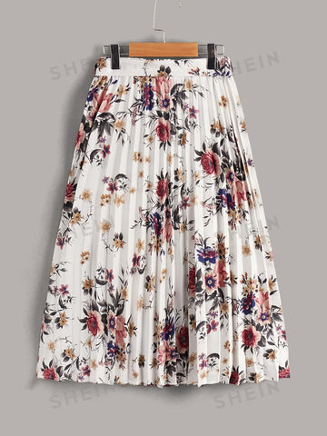 Clasi Floral Print Belted Pleated Skirt