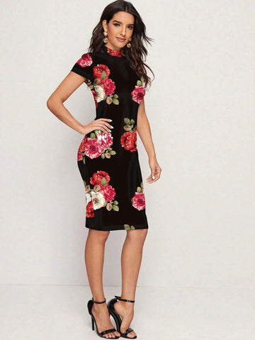 Floral Print Bodycon Fashion Dress