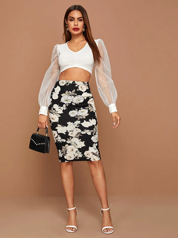 Clasi Floral Print Pencil Skirt